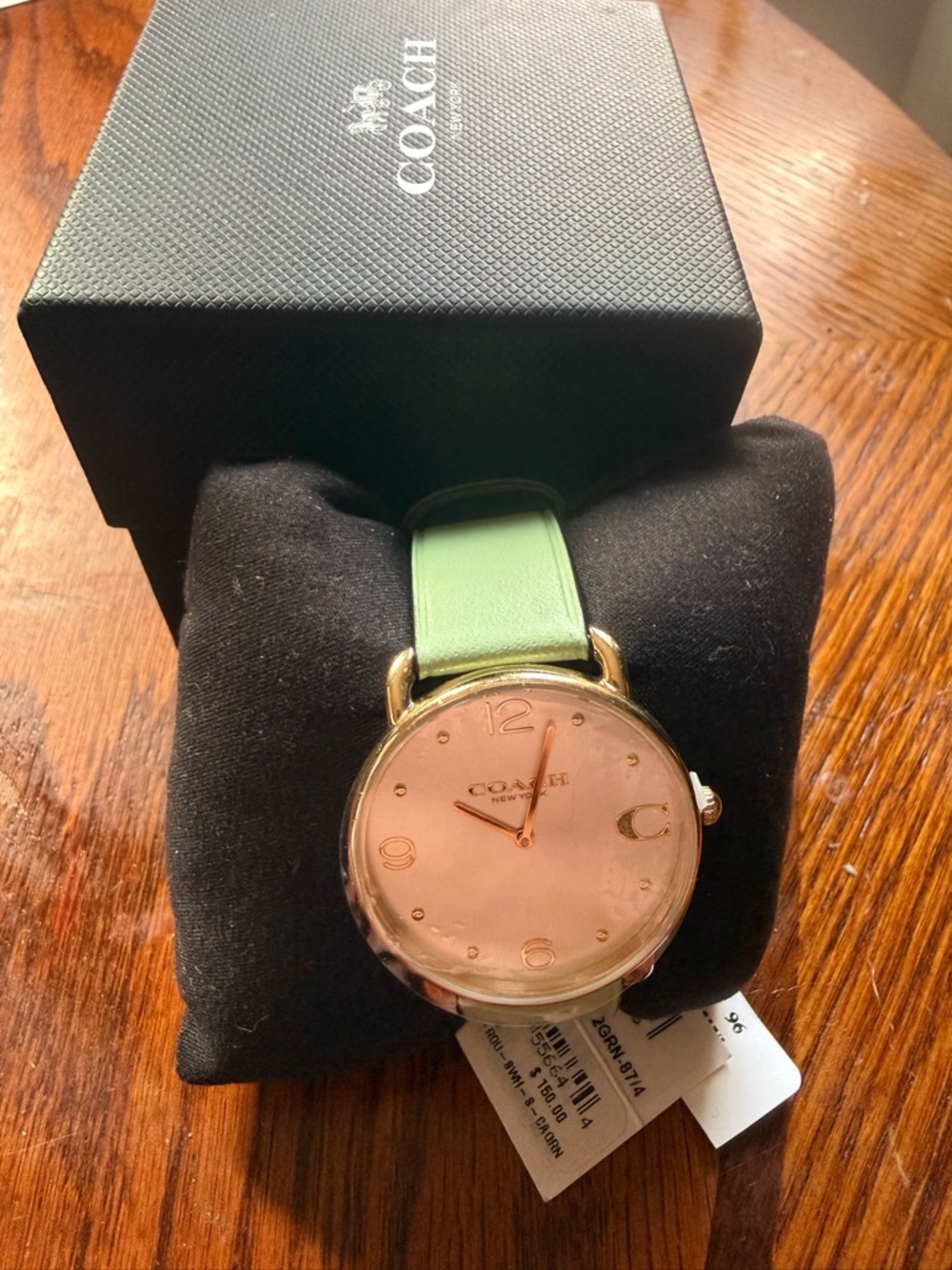 Coach Petite Round Watch with Light Green Leather Band - Picture 4 of 5